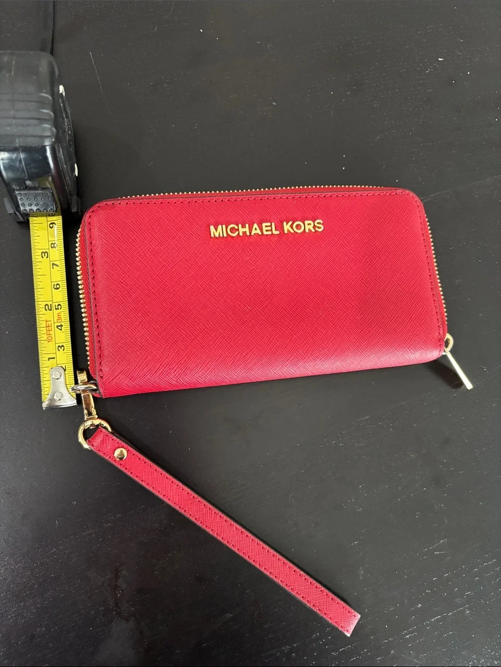Michael Kors Red Leather Zip Around Wristlet with Gold Hardware